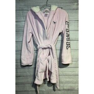 PINK Victoria's Secret Fleece Robe Size XS/S Pink Bling Belted Sherpa Hood